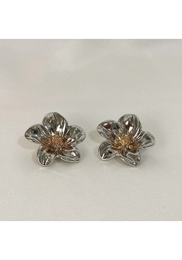 Flower Silver-gold Çelik Küpe Gold