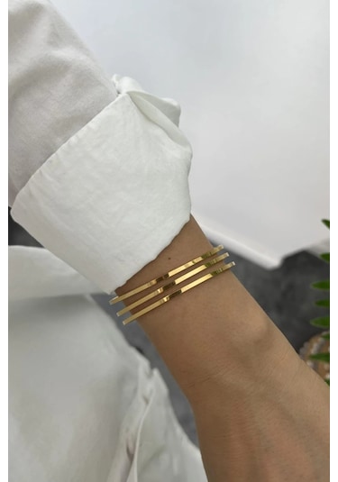 Ajda 3lü İnce Çelik Bilezik 14k Altın Kaplama Bbb26 Altın