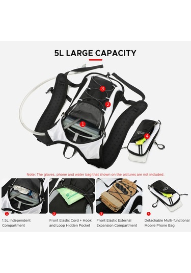 Inoxto-bisiklet Yürüyüş Koşu İçin 5l Hidrasyon Paketi Nefes Y28360b Siyah