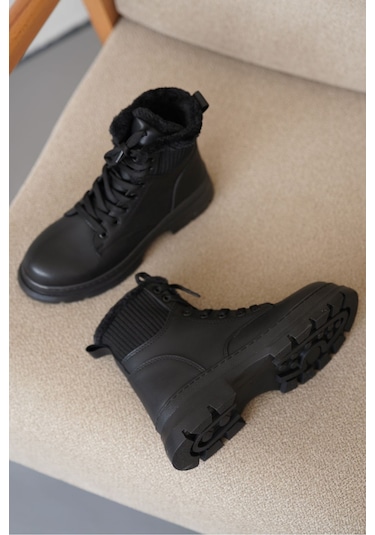 D0988 Soğuk Geçirmez Kışlık Kadın Bot & Bootie Siyah