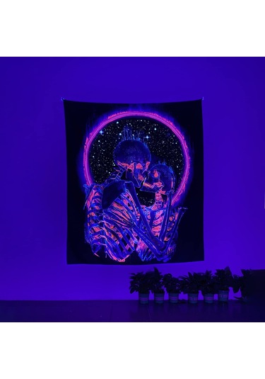 Geekyou Neon Kırmızı Dudaklı Aşık Kelle Desenli Işıklı Duvar Örtüsü - Salon Odası Dekorasyonu Için Parlak Polyester Tapestri Gösterildiği Gibi