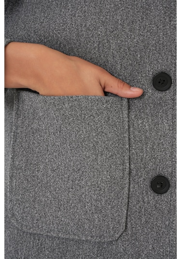 0713 Kadın Kaşe Ceket - Gri Gri