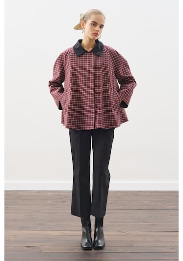 Kontrast Yakalı Trençkot Ekose Ekose