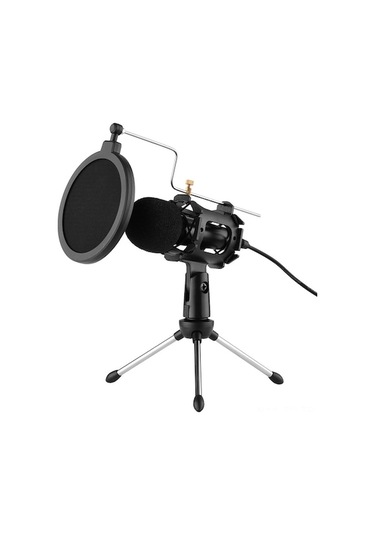 F8 Kartoid Kondenser Masaüstü Mikrofon Seti: Tripod, Şok Emici, Pop Filtresi Ve 3.5mm Bağlantı Kablosu Dahil