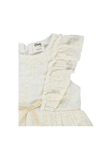 Civil Baby Dantel Bel Fiyonklu 6-18 Ay Elbise - Ekru