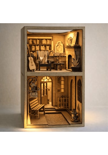 Magic Book Nook Ahşap Maket Seti 2 Katlı Peri Led'li Kitaplık Dekoru Dıy