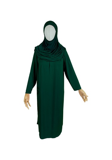 Pratik Tek Parça Organik Kız Çocuk Namaz Elbisesi Yeşil