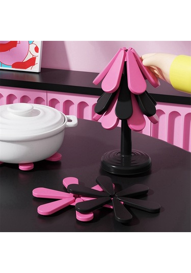 Silikon Altlık Seti Sıcak Tencereler İçin Yalıtımlı Tencere Altlıkları Pembe Ve Siyah Pembe  -  Siyah