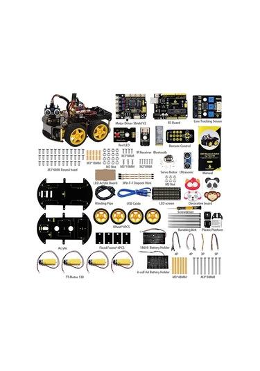 Keyestudio Keyestudıo Akıllı Araba Robotu, 4wd Programlanabilir Dıy Başlangıç Kiti Bilim Seti