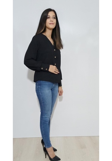 Kadın Gömlek Düğmeli Siyah Siyah