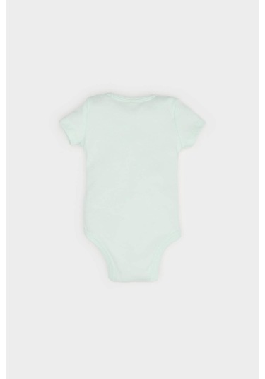 DeFacto Kız Bebek Yenidoğan Bisiklet Yaka Baskılı Ribana Kısa Kollu Çıtçıtlı Body E8243A525SMGN1250 Yeşil