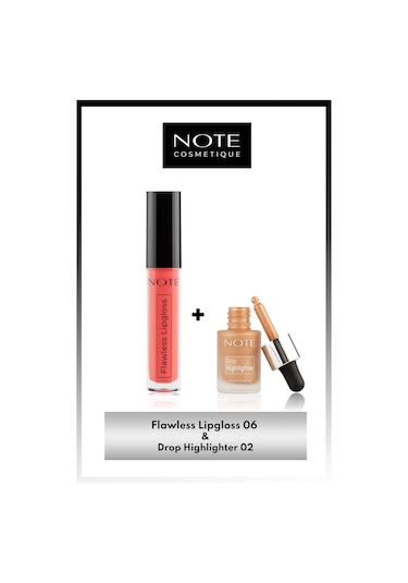 Note Cosmetics Flawless Lipgloss 06 - Pembe & Drop Highlighter 02 Charming Desert Likit Aydınlatıcı Makyaj Seti