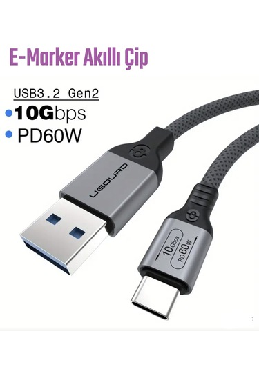 Ugourd 1-metre Pd 60w Usb To Type-c 3.2/gen2/10gbps E-marker Çip