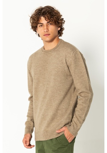 Erkek Kaşmir Dokulu Bisiklet Yaka Şık Triko Kazak Vizon