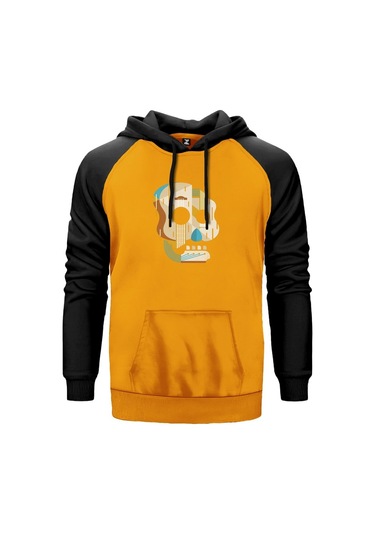 Guitar Skull Sarı Reglan Kol Kapşonlu Unisex Sweatshirt Sarı