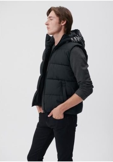 Mavi Erkek Kapüşonlu Yelek Antrasit