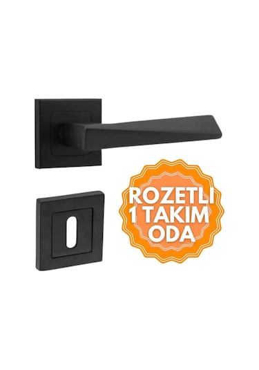 Prizma Kare Rozetli Kapı Kolu Siyah - Oda Metal