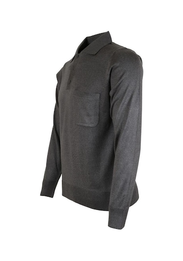 Erkek Gri Kazak Polo Yaka Yünlü Klasik Normal Kesim Rar00649