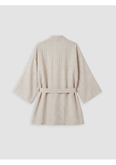 Lc Waikiki Bej Şal Yaka Keten Görünümlü Kadın Kimono