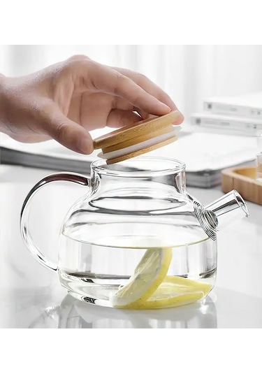 Bambu Kapaklı Borosilikat Cam Demlik 1000ml Royaleks-cm-2000 Çok Renkli