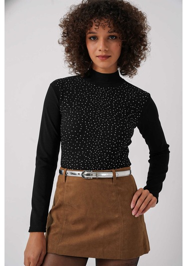 Gabria Taşlı Uzun Kol Bluz Siyah