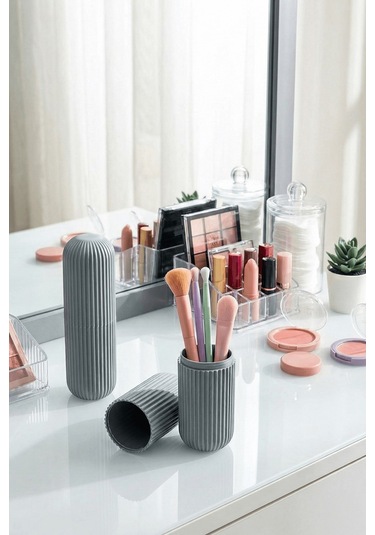 Gri - Seyahat Tipi Diş Fırçası, Makyaj Malzemesi Saklama Kabı, Çok Amaçlı Aksesuar Organizeri Gri