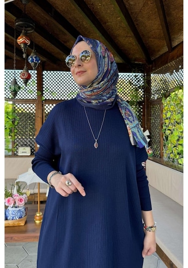 Rabia Şamlı Dora Triko Tunik Lacivert Çok Renkli