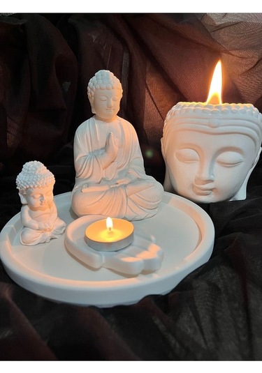 Özel Tasarım Buda Beton Soya Mum Takımı