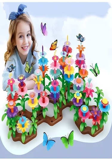 52 Parça Bahçe Çiçek Yapım Seti Yapı Blokları Yapboz Bul Tak Puzzle Eğitici Oyuncak
