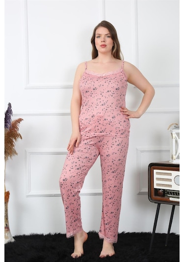 Akbeniz Kadın Büyük Beden Somon İp Askılı Pijama Takım 202198 Somon