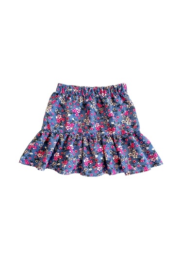 Çocuk Etekli Crop Takım, Çiçekli Fırfırlı Etek - Ekru Crop Ekru-fırfırlı Ekru