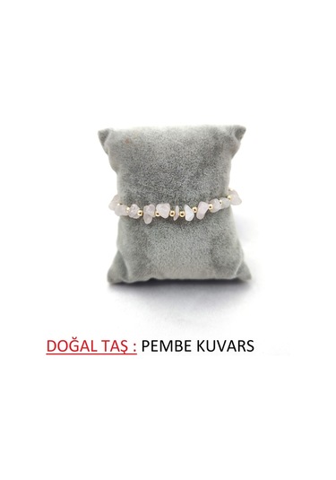 Kırık Doğal Taş Ayarlanbilir Bileklik Açık Pembe