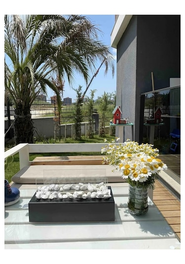 Metal Siyah Bioethanol Masaüstü Şömine Sertifikalı Yakıt Ve Taş H