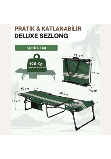 Kingcamp Magnolia B10 Hands-free Premium 7 Kademeli Katlanır Şezlong G.white Yeşil