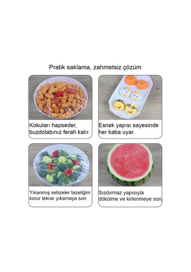 Mivelacure Lastikli Buzdolabı Poşeti 50x40cm Şeffaf Gıda Yiyecek Saklama Torbası Piknik Kamp Poşeti