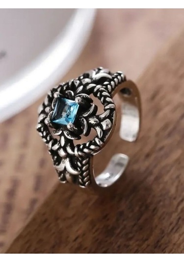 925 Ayar Gümüş Zirkon Mavi Taşlı Yüzük