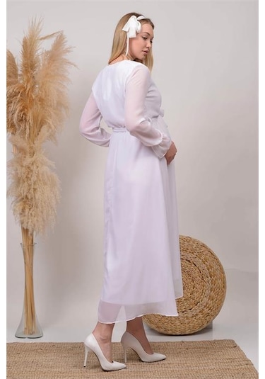 Kadın Beyaz Baby Shower Şifon Hamile Elbise Dphml003 BEYAZ