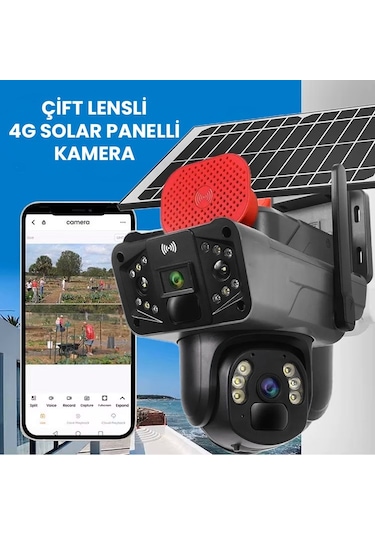 Solar Panelli, Güneş Enerjili, Sım Kartlı 4g, 6mp Çift Lensli Ptz