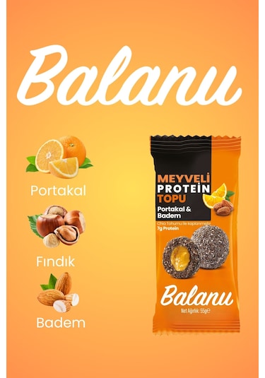 Meyveli Portakallı & Bademli Protein Topları 55gr X3 Adet