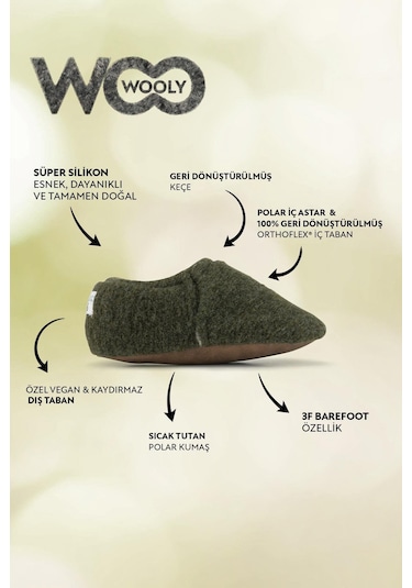 Recycled Woo Wooly Yünlü Haki Barefoot Patik-haki Haki
