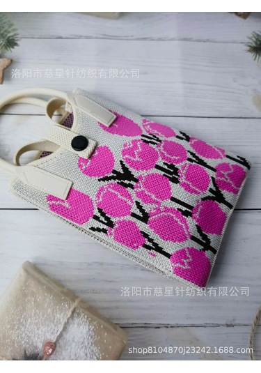 Yaz Sıcak Satış Sezon Örme Küçük Kare Çanta Kaliteli Çanta Crossbody Cep Bright Pink Tulip Pembe