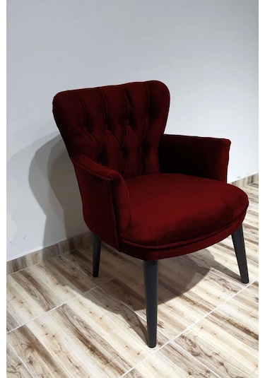 Kayser Home Berjer - Tekli Koltuk - Düz Renk Kumaş - Ahşap Ayak - Nubuk Kumaş - Bordo Bordo