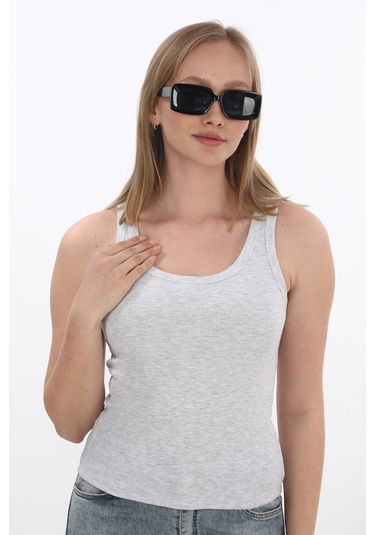 Monox Kadın Fitilli Likralı Pamuklu Askılı Atlet Gri