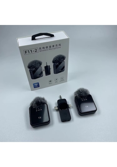 F11-2 Kablosuz Kaliteli Profesyonel Yaka Mikrofonu Tüylü