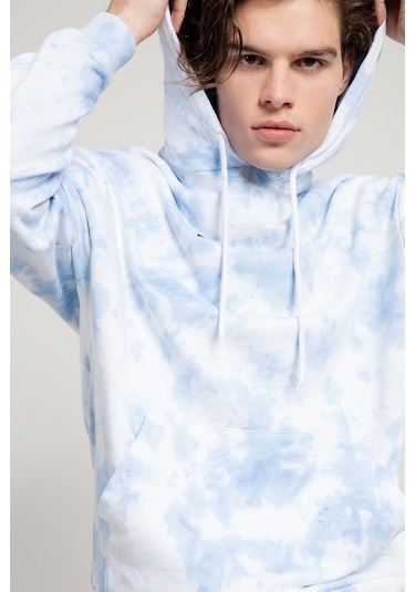 Jahr Marc Batik Yıkamalı Mavi Oversize Erkek Sweatshirt Mavi