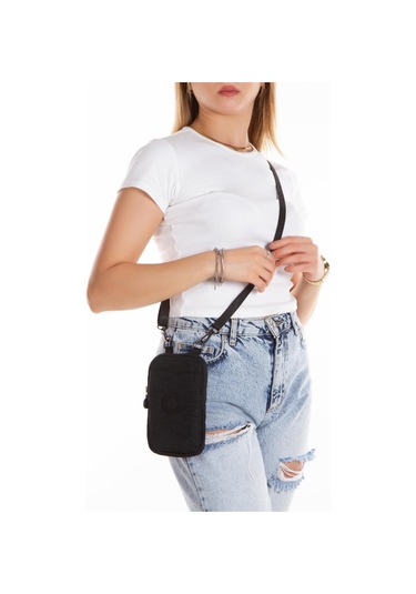 Newish Polo Suya Dayanıklı Krinkıl Kumaş Siyah Kadın Çapraz Omuz Ve Bel Çantası - Kadın Siyah
