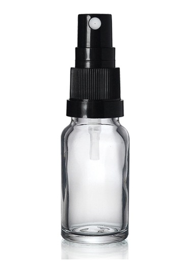 20ml Şeffaf Cam, Siyah Sprey Başlıklı Şişe, 12 Adet, Cam Şişe, Sprey Şişesi, Ecza Şişesi, Dropper Şişe, Medikal Şişe