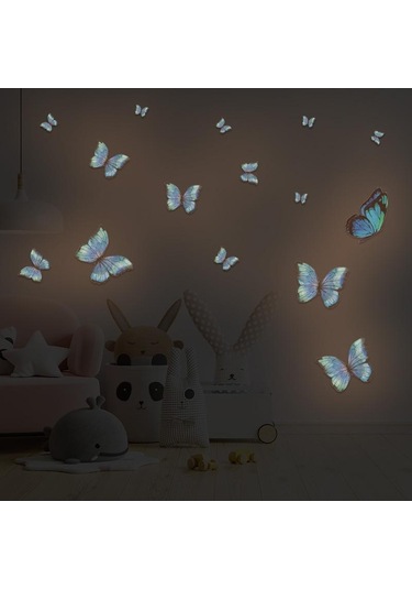Pvc Duvar Sticker Işıklı Kelebek Duvar Sticker Pembe