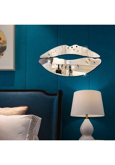 Qingmipy 3b Dudak Aynalı Duvar Çıkartması - Şık Ve Modern Oda Dekoru, Kolay Yapıştırma Özelliği Gümüş