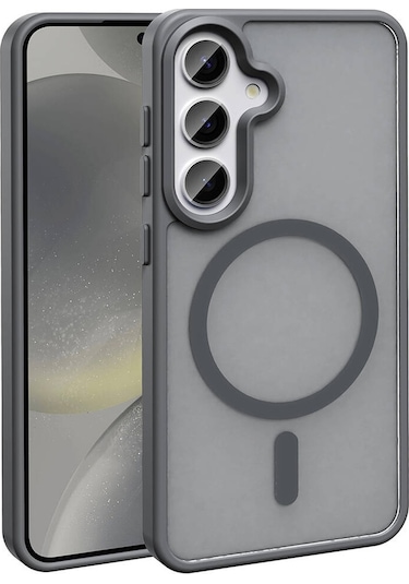 Samsung Galaxy Uyumlu S23 Fe Kılıf Magsafe Şarj Özellikli Mat Arka Yüzey Sert Kapak Gri